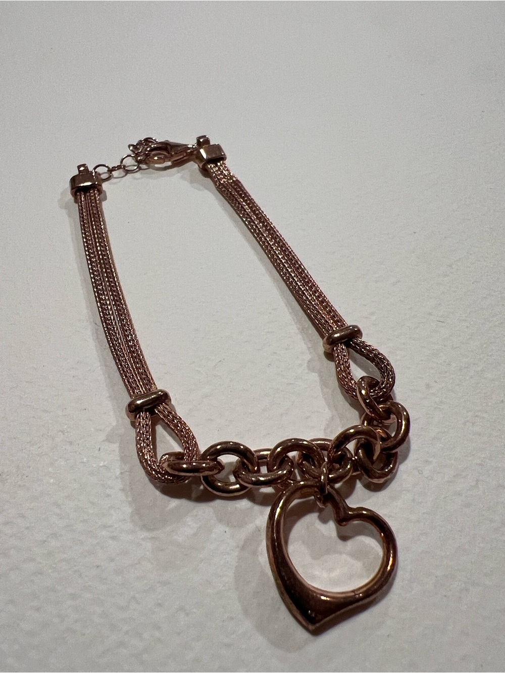 Sterling Silver Rose Gold Heart Charm Bracelet - Women's Jewelry